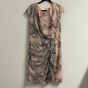 Tadashi Shoji Light Pink Black Silk Abstract Dress Size 14
